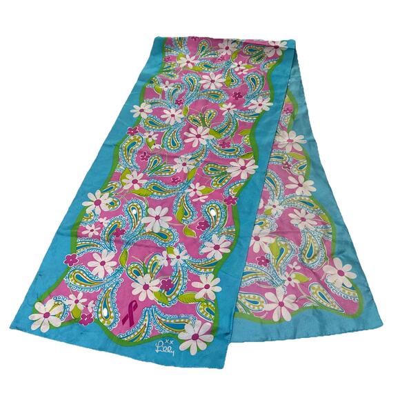 Lilly Pulitzer 100% Silk Scarf Paisley Butterfly Pink Ribbon Breast Cancer 56” - Picture 4 of 9